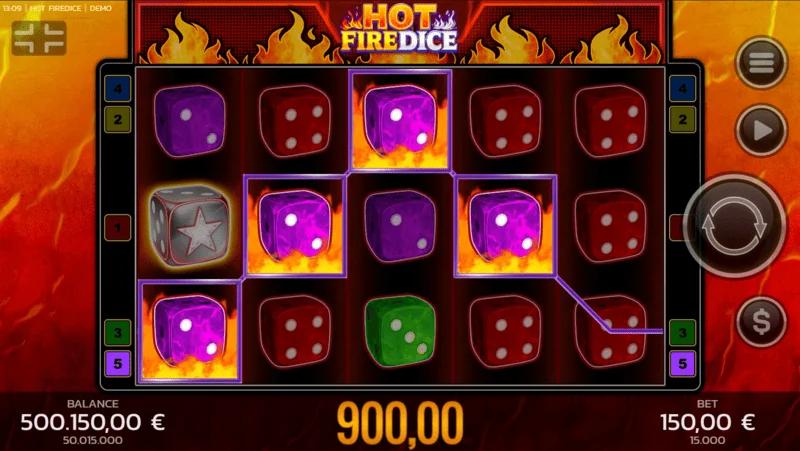 Hot Fire Dice - base game at lumalawak na Fire Blaze na simbolo