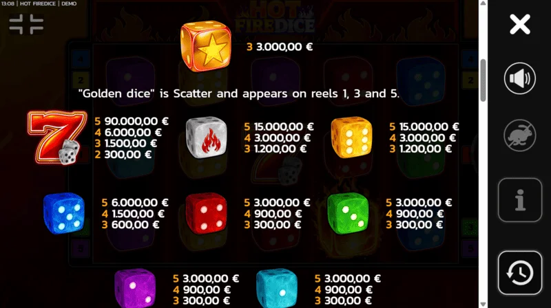 Hot Fire Dice - paytable na may karagdagang Wild