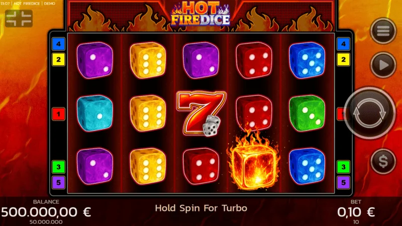 Hot Fire Dice - game screen na may nasusunog na sevens