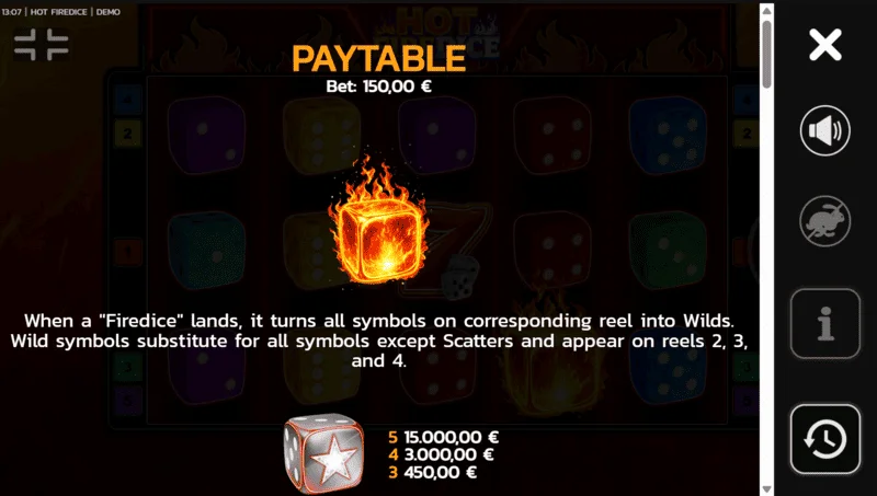 Hot Fire Dice - mga simbolo at Scatter Pays sa field